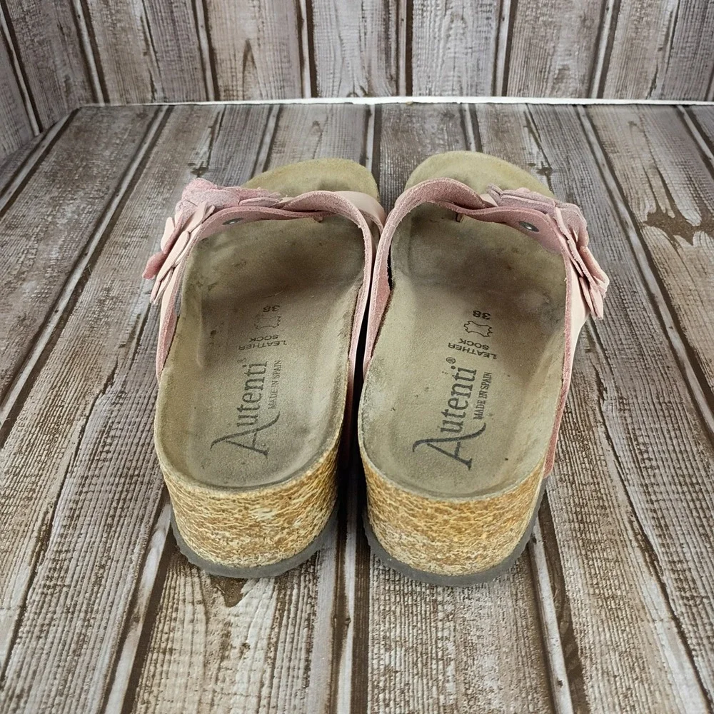Autenti by Penthalon Pink Leather Floral Sandals Cork Wedge Made in Spain 38